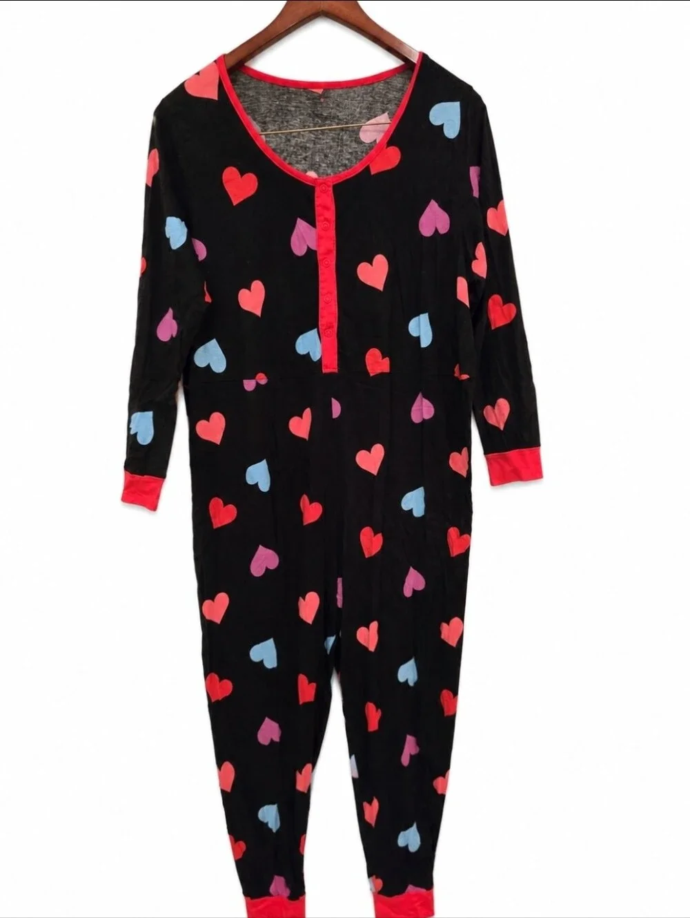 Avenue Plus Size 22/24 Heart Print Adult Onesie Pajamas Open Foot